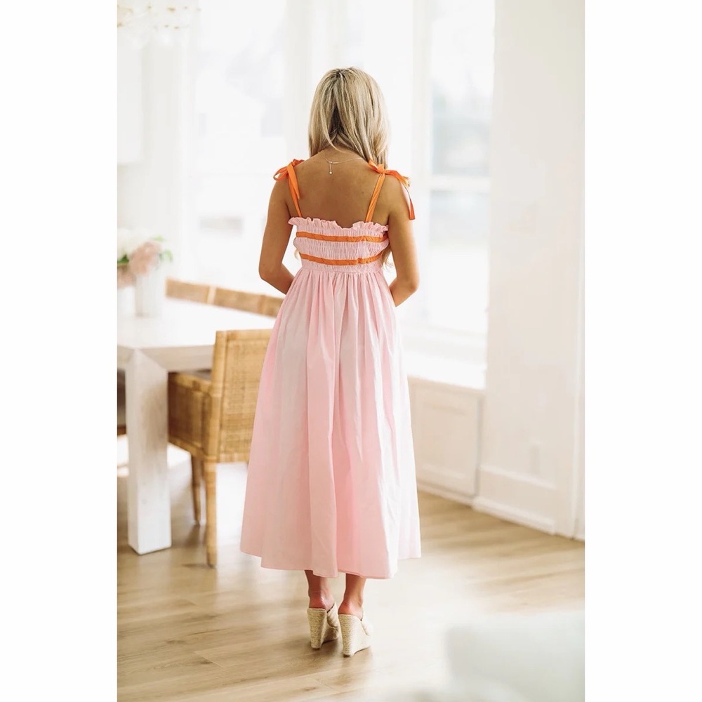 MABEL Pink Bow Detail Midi Dress Sz Large - Picture 6 of 7